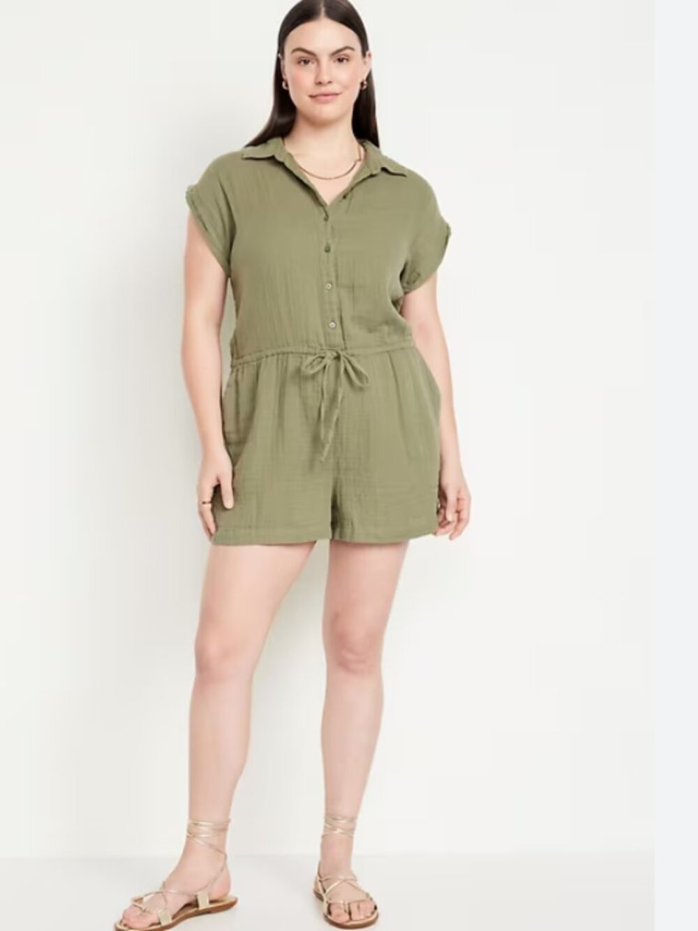 NWOT Old Navy Waist-Defined Crinkle Gauze Romper Bare Ground sz L TALL LT